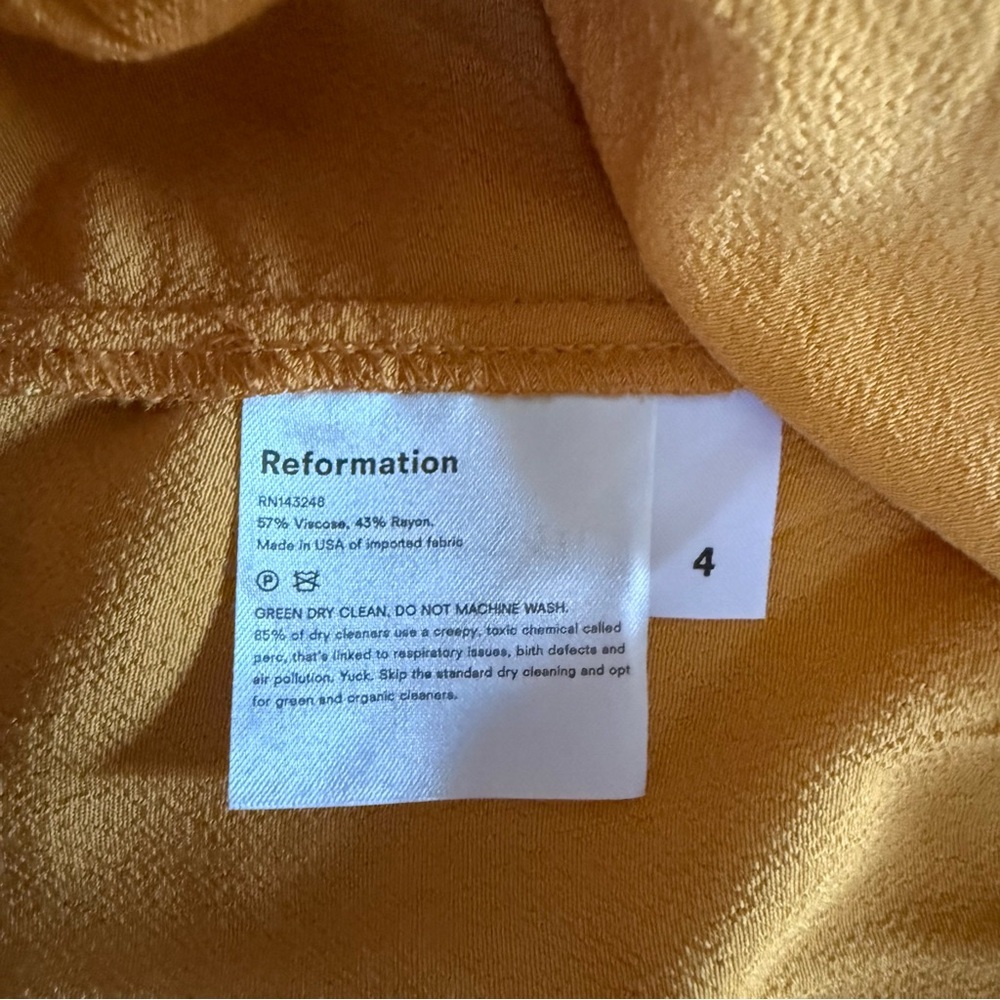 Reformation Satin Midi Dress • Size 4 • Marigold Yellow • Slit Midi - Picture 4 of 10